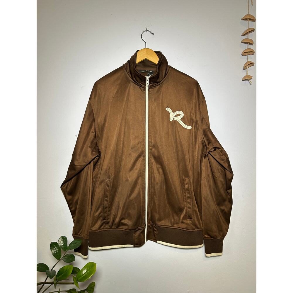 Brown Satin Rocawear Full Zip Sweater‎ Jacket | Y2K Streetwear - (Men's XL)